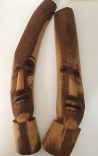 Two Vintage Handcarved Wooden Masks long form probably Mexican picture