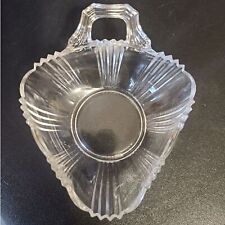 Vintage MCM Cut Ribbed 3-sided Glass Condiment Dip Server Nut Dish picture