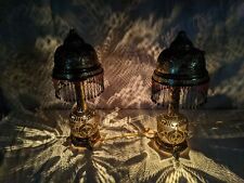 Vtg Stunning Jeweled Pierced Brass Moroccan Boudoir Table Lamps Fringe Tassels picture