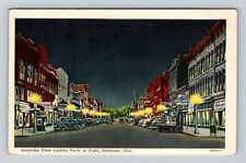 Delaware OH-Ohio, Sandusky Street Looking North At Night, Shops Vintage Postcard picture