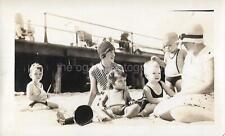 A DAY AT THE BEACH 20th Century ANTIQUE FOUND PHOTO Black+White ORIGINAL 37 57ZZ picture