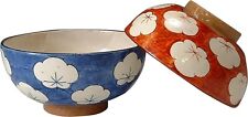 Kyo Kiyomizu yaki ware Pair Japanese Chawan Rice Bowl Plum Ume Blue Red Japan picture