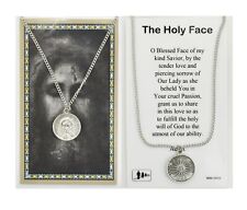 Holy Face of Jesus Round Medal Pendant Necklace with Holy Card picture