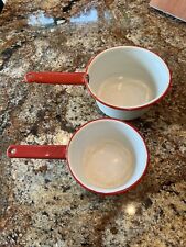 Vintage Red And White Enamelware Saucepans Set Of 2 picture