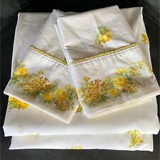 Vintage Montgomery Ward Yellow Roses King Bed Set Fitted Flat Sheets  2 Pillowca picture