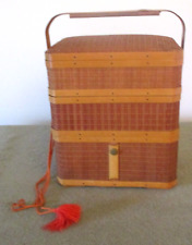 Antique 1946 Occupied Japan Stacking Bamboo Lunch Picnic Basket picture