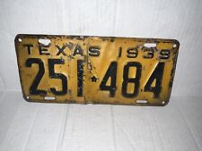 Vintage 1939 License Plate 251 484 EXPIRED Wall Art Man Cave Bar Deco TEXAS picture
