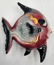 Vintage Ceramic Fish Angelfish Wall Pocket Plaque Planter Kitschy MCM picture