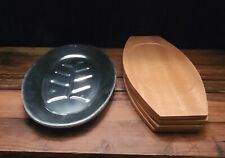 Set of 4 Vintage Aluminum Sizzling Steak Hot Platters with Wood Trays, JAPAN picture