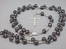 Three (3) Rosary Patterned BLACK & SILVER Bead Silver Chain Accent Necklace GIFT picture