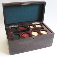 Antique Poker Chip Set Clay Composition Chips Wooden Caddy in Wood Box picture