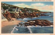 Postcard CA Arch Beach Laguna Beach California Linen Vintage picture