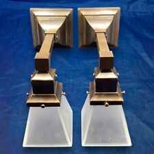 Rewired Pair Dark Brass Arts & Crafts Mission Sconces Square Shades 76D picture