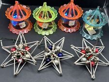 LOT OF 7 VINTAGE 1950s  Christmas Ornaments PLASTIC GLITTER SPINNER & BEAD STARS picture