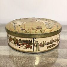 Vintage Raised World Map on Lid / Around the World on Bottom Metal Tin 9