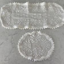 Off White Lace Crochet Doily Tablecloth Placemats Handmade Decorative Lot of 2 picture