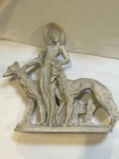 LADY WITH BORZOI Greyhounds Statue Lady walking Russian Hounds art deco gift. picture