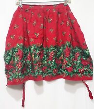 Vintage Apron Cardinals Birds Christmas Holly Pinecones Red Green 65