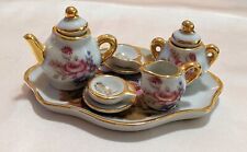 Vintage Limoges France Porcelain Dollhouse Miniature Tea Set Floral w/ Gold Trim picture