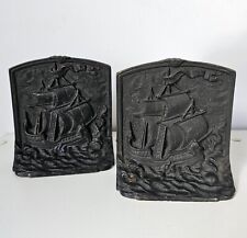 Vintage Pair Cast Iron Spanish Galleon Ship Stormy Sea Bookends picture