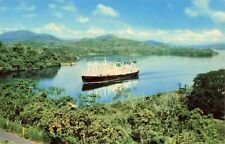Ship Passing Through Panama Canal, Vintage Chrome PC Unposted  picture
