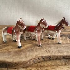 Set Of Three vintage 3” ceramic horses from the 1950s-1960s Red Saddle & Fur picture