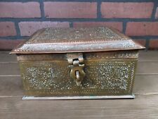 Antique Pure Copper Handcrafted Vintage Jewelry Metal Box 10''x 8''x 5'' inches picture