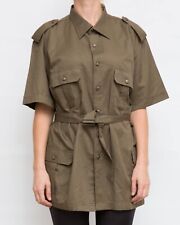 New vintage 1980s Italian army safari shirt blouse khaki military brown belt picture