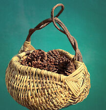 Woven Rustic Basket Twig Handle Natural Colors Large Cottage Core picture