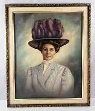Vintage Open Framed Color Art Photo 19x23 Woman In Feather Hat EVC picture