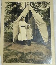 Antique Tinted Photograph Lady w/ Girl at Camp Tent 5x4 picture