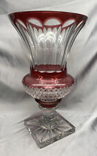 Faberge Empire Cranberry Red Cut Clear Crystal Footed Urn Vase 12