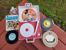 Vintage Sears Walt Disney Mickey Mouse Portable Record Player 34 Records Case picture
