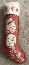 Vintage Mid Century Red Felt Christmas Stocking Stenciled Snowman 50’s 60’s picture