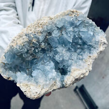 7.8lb Large Natural Blue Celestite Crystal Geode Quartz Cluster Mineral Specime picture