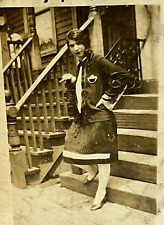 Antique 1920's Photo Pretty Young Woman Slapper Girl Standing On Stairs picture