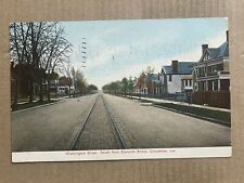 Postcard Columbus IN Indiana Washington Street Homes Trolley Tracks 1907 picture