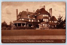 San Mateo California Postcard Uplands Residence Charles Templeton Crocker c1918 picture