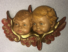 Vintage FONTANINI Double Angel Cherub Heads Wall Plaque picture