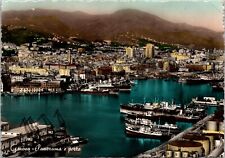VINTAGE PANORAMIC VIEW OF GENOVA ITALY & HARBOR WITH SHIPS POSTCARD picture