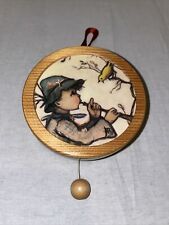 vintage MJ Hamill Swiss musical movement hanging ornament boy flute bird picture