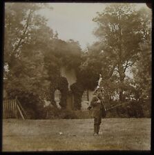 Glass Magic Lantern Slide BEARDED FISHERMAN WITH PIPE C1890 VICTORIAN PHOTO picture