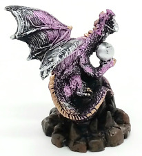 Roaring Medieval Purple Mini Dragon Figurine Holding Crystal H = 3 in picture