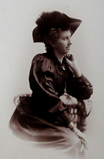 Antique Victorian Lady Cabinet Photo Ostrich Feather Hat Los Angeles CA c. 1890s picture