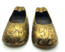 Vintage Ashtray Solid Brass Slippers Pair of Shoes Ashtray Hand Etched Wonderful picture