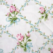 Vintage Twin Fitted Bed Sheet Pink Roses Cottage Floral Flowers on White Shabby picture