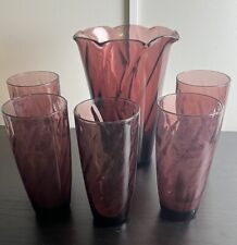 Set of 5 MCM Vintage Hazel Atlas Moroccan Amethyst Water Glasses With Vase - picture