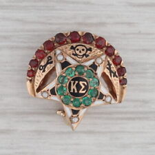 Kappa Sigma Crescent Moon Star Badge 10k Gold Pearl Emerald Garnet Fraternity picture