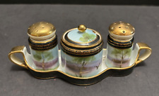 Noritake Hand Painted Condiment Set on Tray Vintage S & P Mustard Blues Gold Trm picture