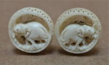 LOVELY VINTAGE CARVED ELEPHANT THEMED CLIP ON EARRINGS picture